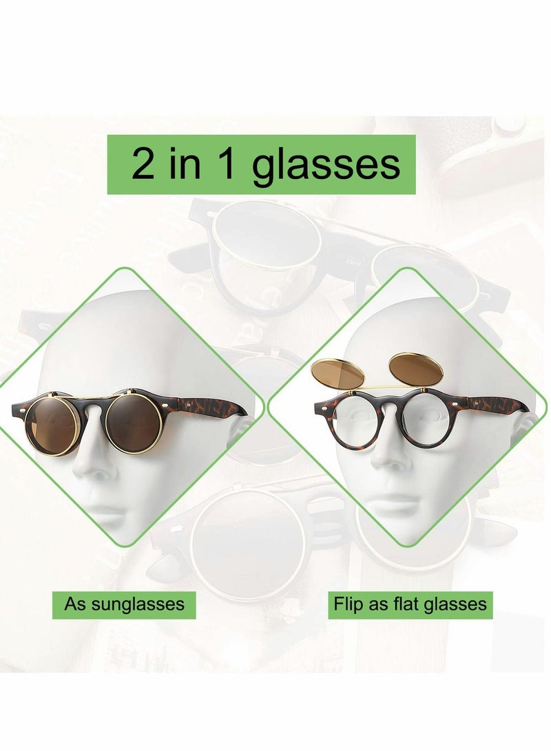 Excefore نظارات شمسية قابلة للطي بتصميم دائري ريترو بتصميم Steampunk للحفلات، 3 أزواج - Image 4