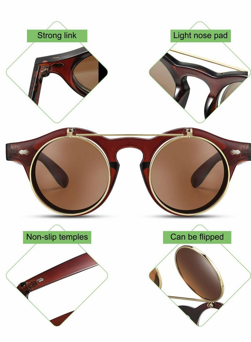 Excefore نظارات شمسية قابلة للطي بتصميم دائري ريترو بتصميم Steampunk للحفلات، 3 أزواج - Image 3