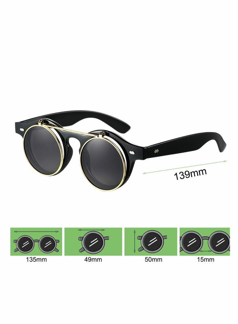 Excefore نظارات شمسية قابلة للطي بتصميم دائري ريترو بتصميم Steampunk للحفلات، 3 أزواج - Image 2
