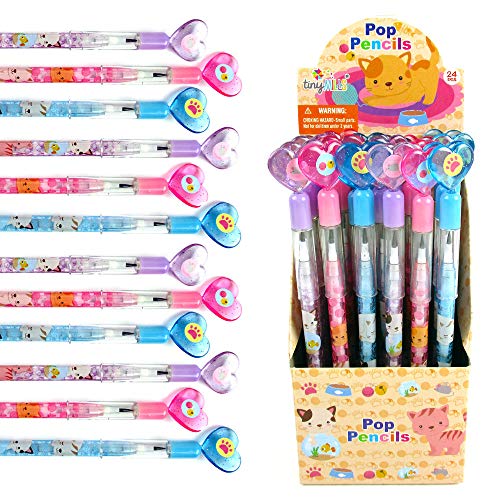 TINYMILLS 24 Pcs Cats Kittens Multi Point Stackable Push Pencil Assortment with Eraser for Kittens Birthday Party Favor Prize Carnival Goodie Bag Stuffers Classroom Rewards Pinata Fillers - Image 1