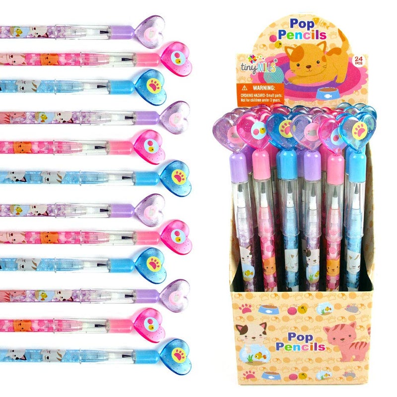 TINYMILLS 24 Pcs Cats Kittens Multi Point Stackable Push Pencil Assortment with Eraser for Kittens Birthday Party Favor Prize Carnival Goodie Bag Stuffers Classroom Rewards Pinata Fillers - Image 5