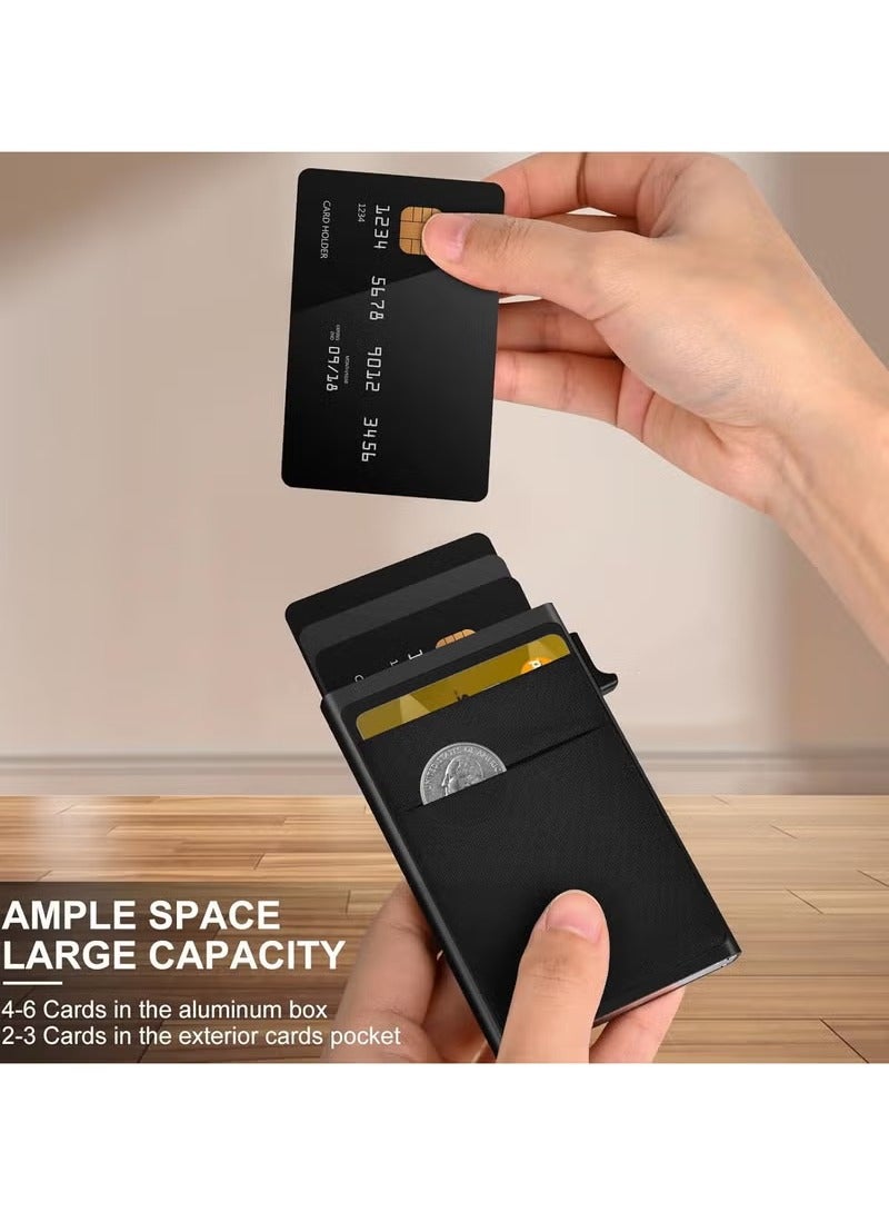 محفظة بطاقات رفيعة من الألومنيوم للرجال [ترقية 2025] محفظة منبثقة بجيب نقود مانعة لتقنية تحديد الهوية بموجات الراديو، تتسع لأكثر من 5 بطاقات بالإضافة إلى النقود (أسود) - Image 2