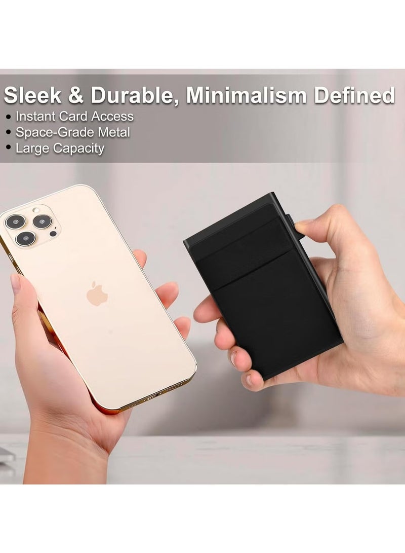 محفظة بطاقات رفيعة من الألومنيوم للرجال [ترقية 2025] محفظة منبثقة بجيب نقود مانعة لتقنية تحديد الهوية بموجات الراديو، تتسع لأكثر من 5 بطاقات بالإضافة إلى النقود (أسود) - Image 4