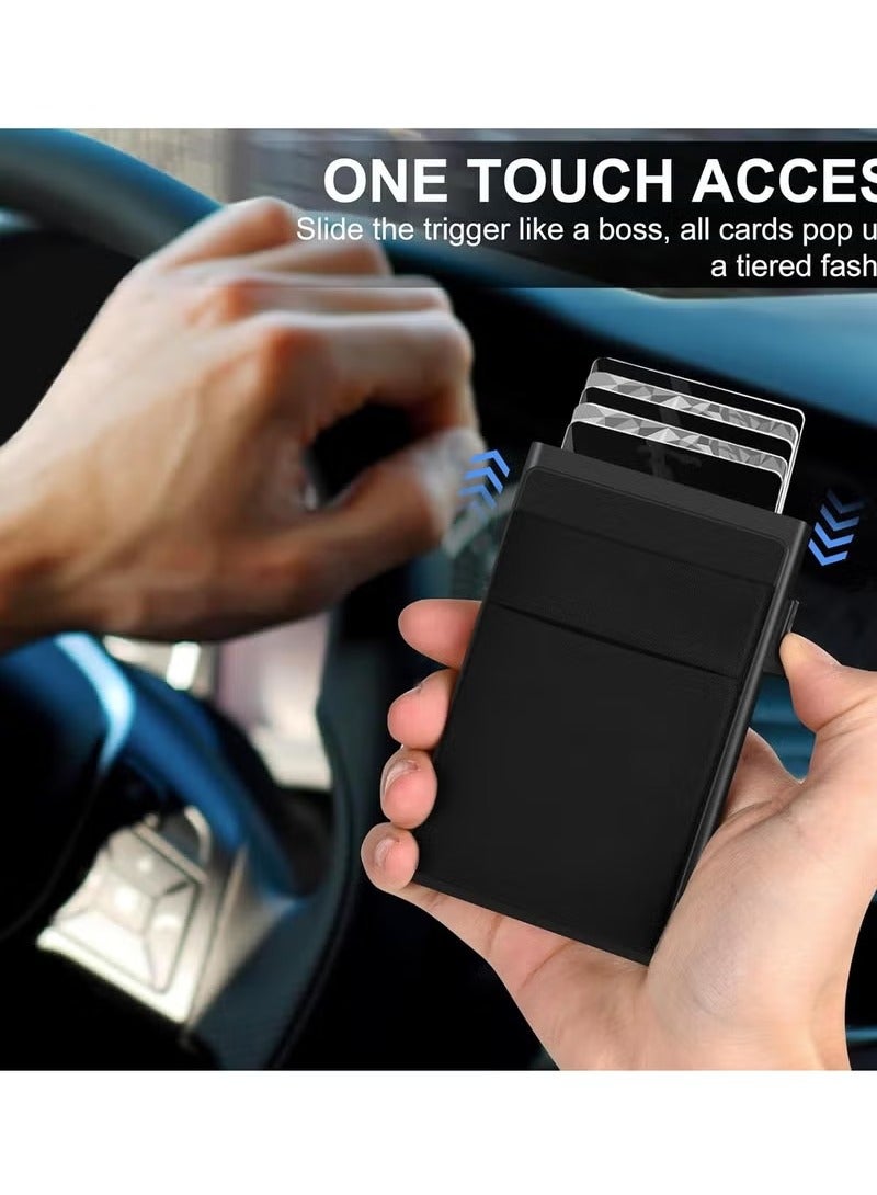 محفظة بطاقات رفيعة من الألومنيوم للرجال [ترقية 2025] محفظة منبثقة بجيب نقود مانعة لتقنية تحديد الهوية بموجات الراديو، تتسع لأكثر من 5 بطاقات بالإضافة إلى النقود (أسود) - Image 5