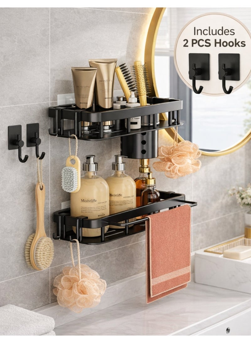 F.A.M.S Multi-Functional Wall Mounted Bathroom Shelf Organizer with Hooks & Towel Bar – Rustproof Metal Storage Rack for Kitchen & Bathroom - Image 1
