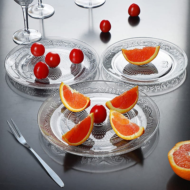 HAPPY BORN 7 inch Set of 6 Glass Plate Breakfast Plate Dessert Plate Dinner Plate Serving Plate Flat Nostalgia Placemat Pizza Plate Pasta Plate Fruit Plate Salad Plate Cake Clear - Image 4