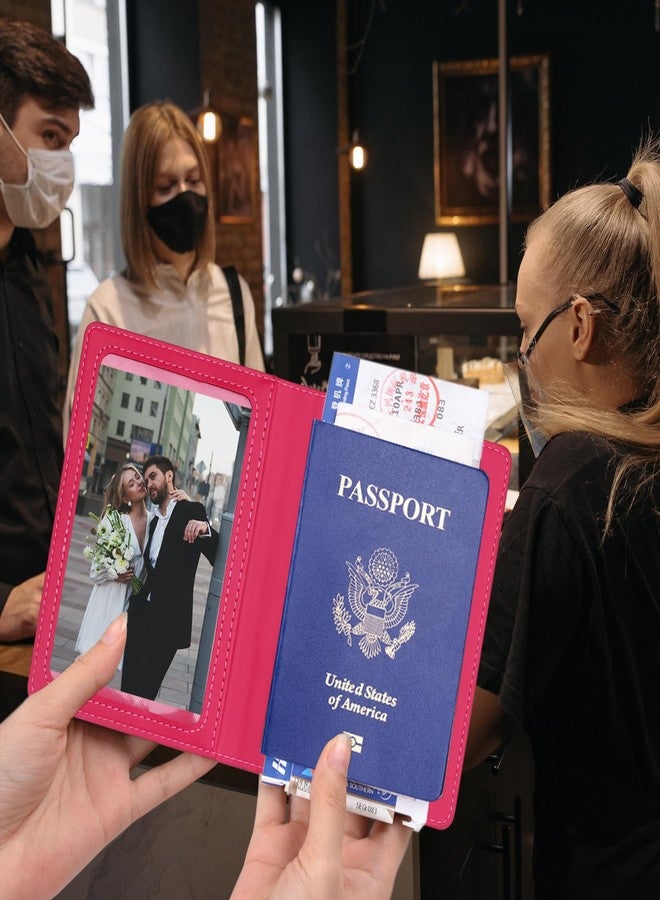 Herain Passport and Vaccine Card Holder Combo, Passport Holder with Vaccine Card Slot, Leather Travel Passport Cover Case , Passport Wallet Holder for Women Men, black+red, Waterproof,compact - Image 3