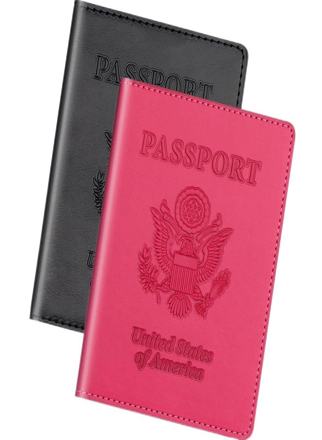 Herain Passport and Vaccine Card Holder Combo, Passport Holder with Vaccine Card Slot, Leather Travel Passport Cover Case , Passport Wallet Holder for Women Men, black+red, Waterproof,compact - Image 1