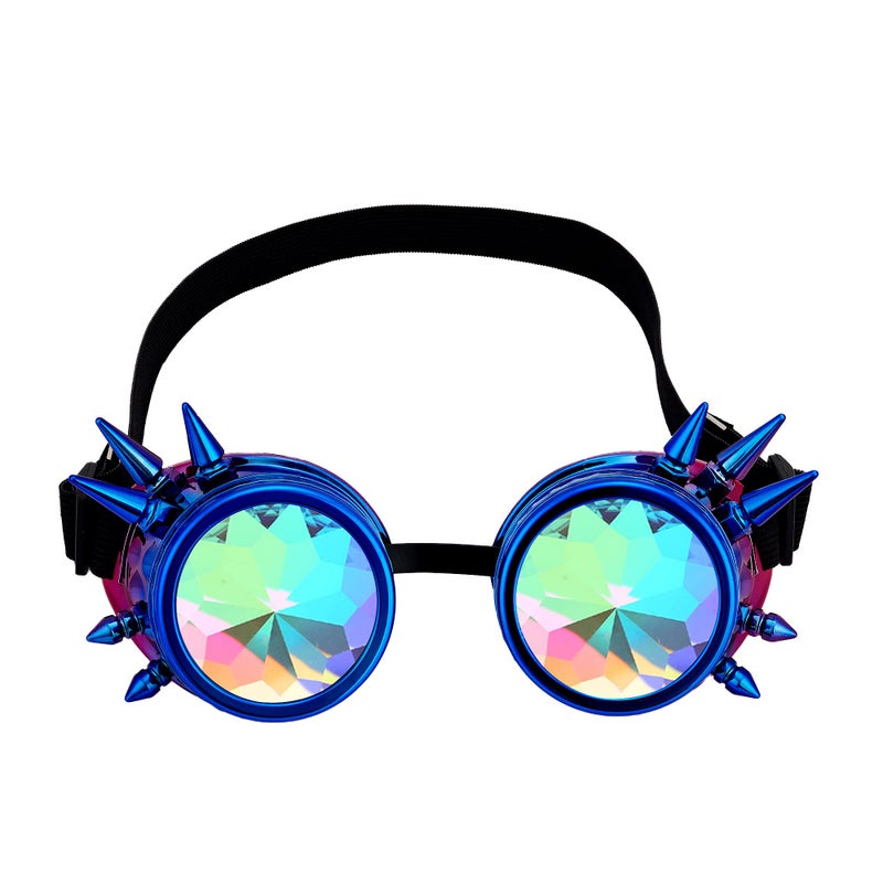 Lelinta Kaleidoscope Spiked Goggles with Adjustable StrapsRainbow Crystal LensesPerfect for Raves Costume Parties - Image 2