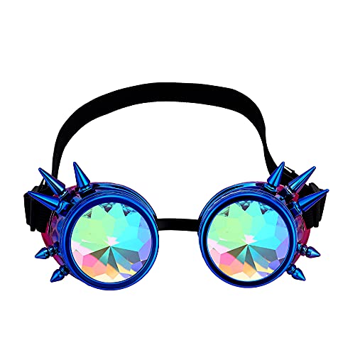 Lelinta Kaleidoscope Spiked Goggles with Adjustable StrapsRainbow Crystal LensesPerfect for Raves Costume Parties - Image 1