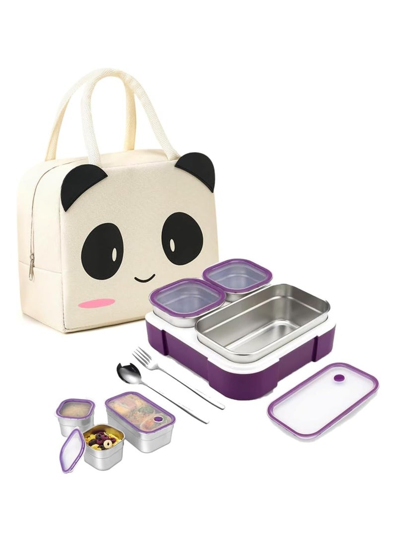 Avrini Stainless Steel Lunch Box for Kids School,Insulated Bento Lunch Box with Tableware & Bag,3 Compartment Divided Lunch Containers with Lids, 720ml - Image 1