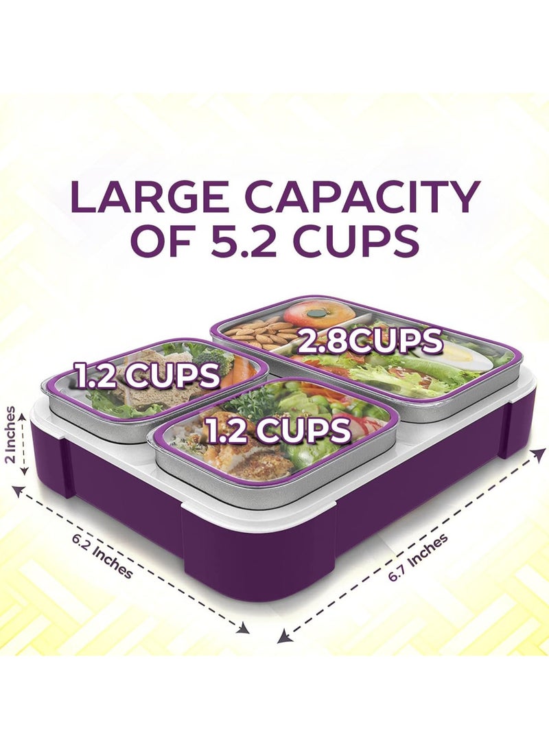 Avrini Stainless Steel Lunch Box for Kids School,Insulated Bento Lunch Box with Tableware & Bag,3 Compartment Divided Lunch Containers with Lids, 720ml - Image 2