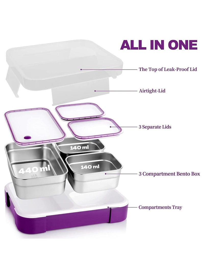 Avrini Stainless Steel Lunch Box for Kids School,Insulated Bento Lunch Box with Tableware & Bag,3 Compartment Divided Lunch Containers with Lids, 720ml - Image 3