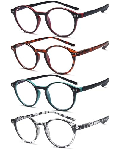 EYEURL 4Pack Round Reading Glasses for Women Men Blue Light Glasses Retro Round Computer Readers With Spring Hinges Anti Glare Filter Lightweight Eyeglasses 15 - Image 3