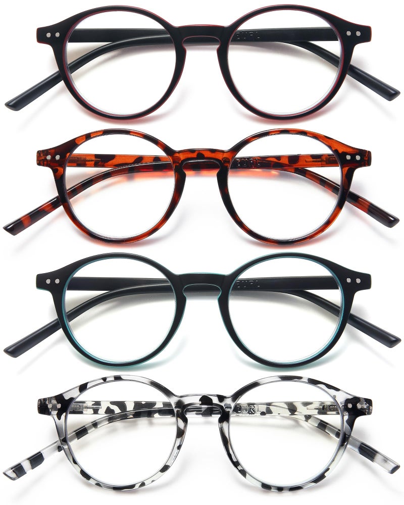 EYEURL 4Pack Round Reading Glasses for Women Men Blue Light Glasses Retro Round Computer Readers With Spring Hinges Anti Glare Filter Lightweight Eyeglasses 15 - Image 2