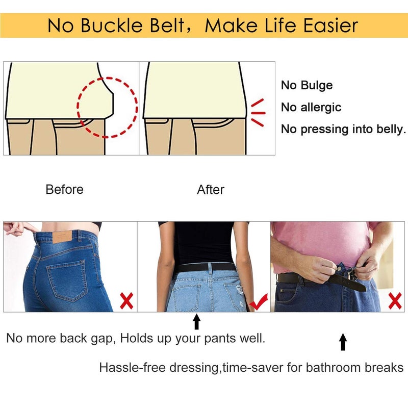 SUOSDEY No Buckle Stretch Belts for Men and Women Blue, Invisible Belts for Jeans Pants, Size L - Image 2