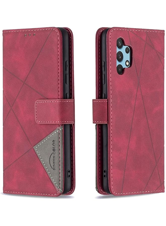 إيروريكس جراب لهاتف Galaxy A32 4G، محفظة جلدية قابلة للطي مع حامل وفتحة للبطاقات، جراب واقٍ للهاتف لهاتف Samsung Galaxy A32 4G مقاس 6.4 بوصة، Samsung A32 4G أحمر - Image 1