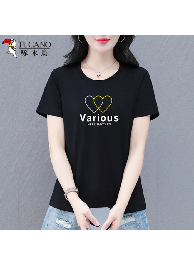 Tucano Women's Straight Shoulder Short Sleeve T-shirt, Summer New Style, Pure Cotton Round Neck, Elegant Plus Size Women's Clothing, Slimming Top, Royal Blue, XL