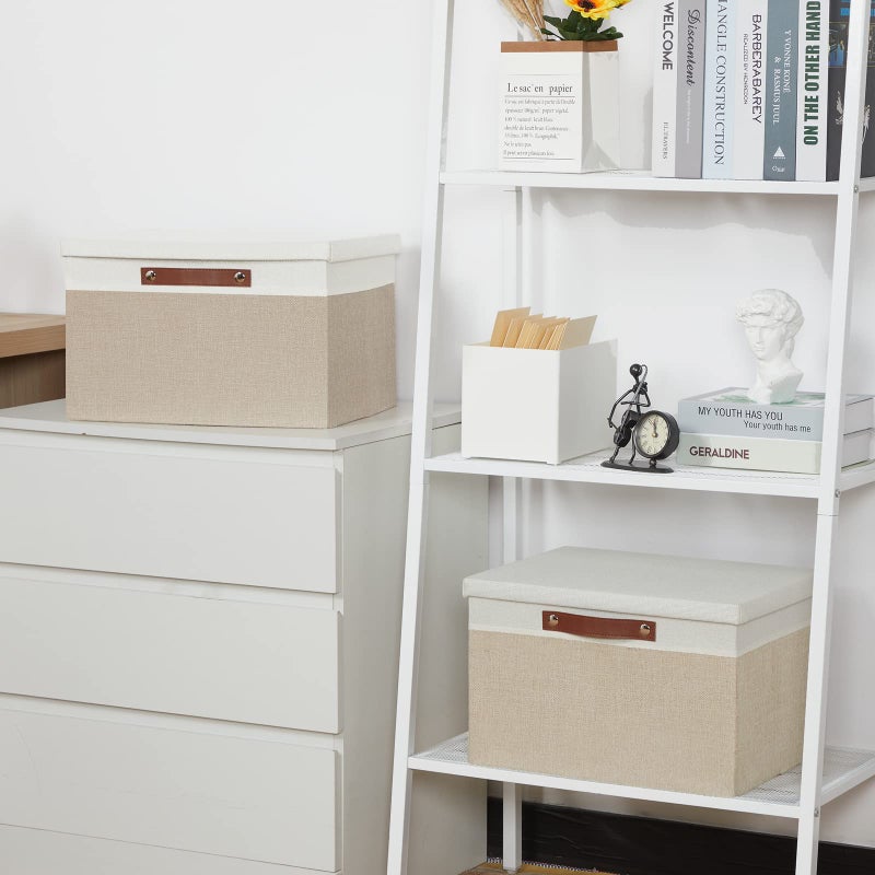 Temary Foldable Storage Bins with Lids, [2-Pack] Large Storage Baskets with Lid, Fabric Storage Bin for Organizing Home (White & Khaki, 15x11x9.5inch) - Image 3