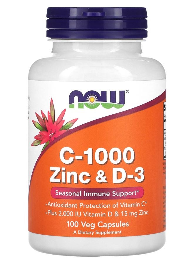 now C-1000 زنك و D-3 100 كبسولة نباتية