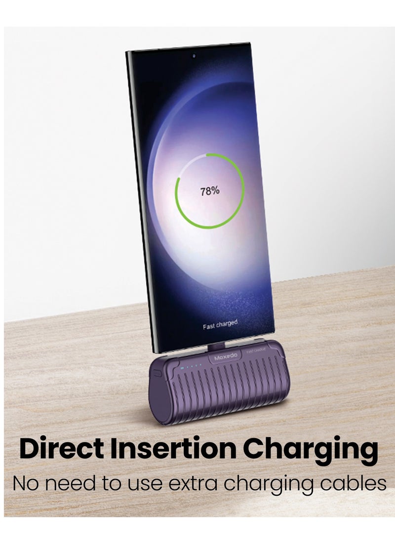 Moxedo Moxedo Capsule 5000 mAh Mini Power Bank 20W Portable Charger Built-in USB-C Connector with Kickstand Compatible for Samsung Galaxy S21 Ultra 5G S20 FE Note 20/10, iPad Pro 2018 and Mac Book (Purple)  - Image 3