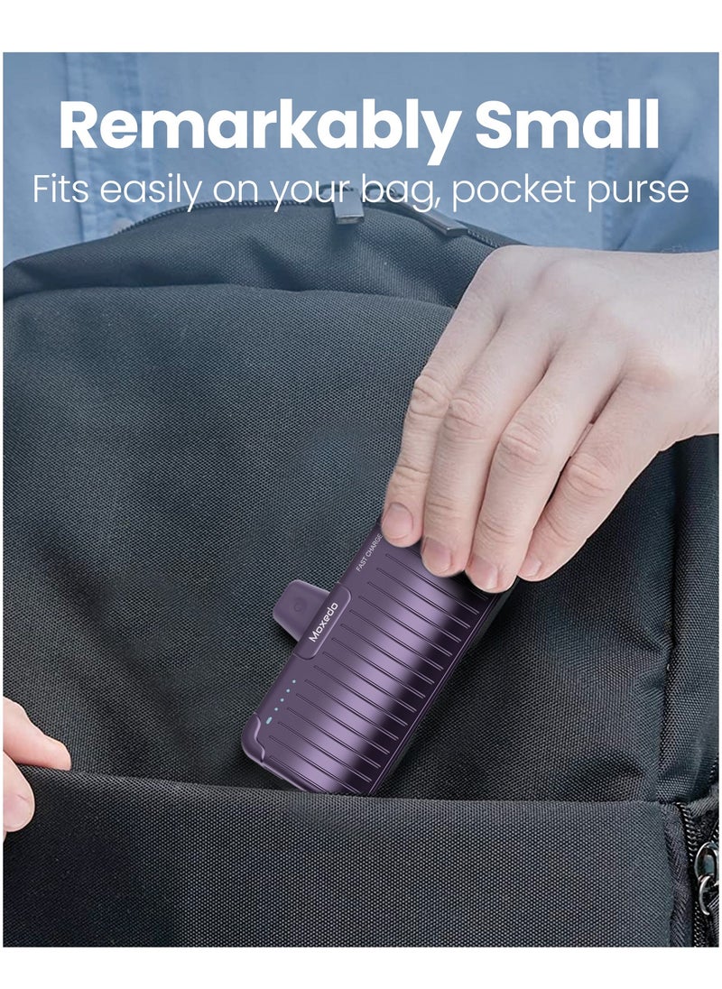 Moxedo Moxedo Capsule 5000 mAh Mini Power Bank 20W Portable Charger Built-in USB-C Connector with Kickstand Compatible for Samsung Galaxy S21 Ultra 5G S20 FE Note 20/10, iPad Pro 2018 and Mac Book (Purple)  - Image 5