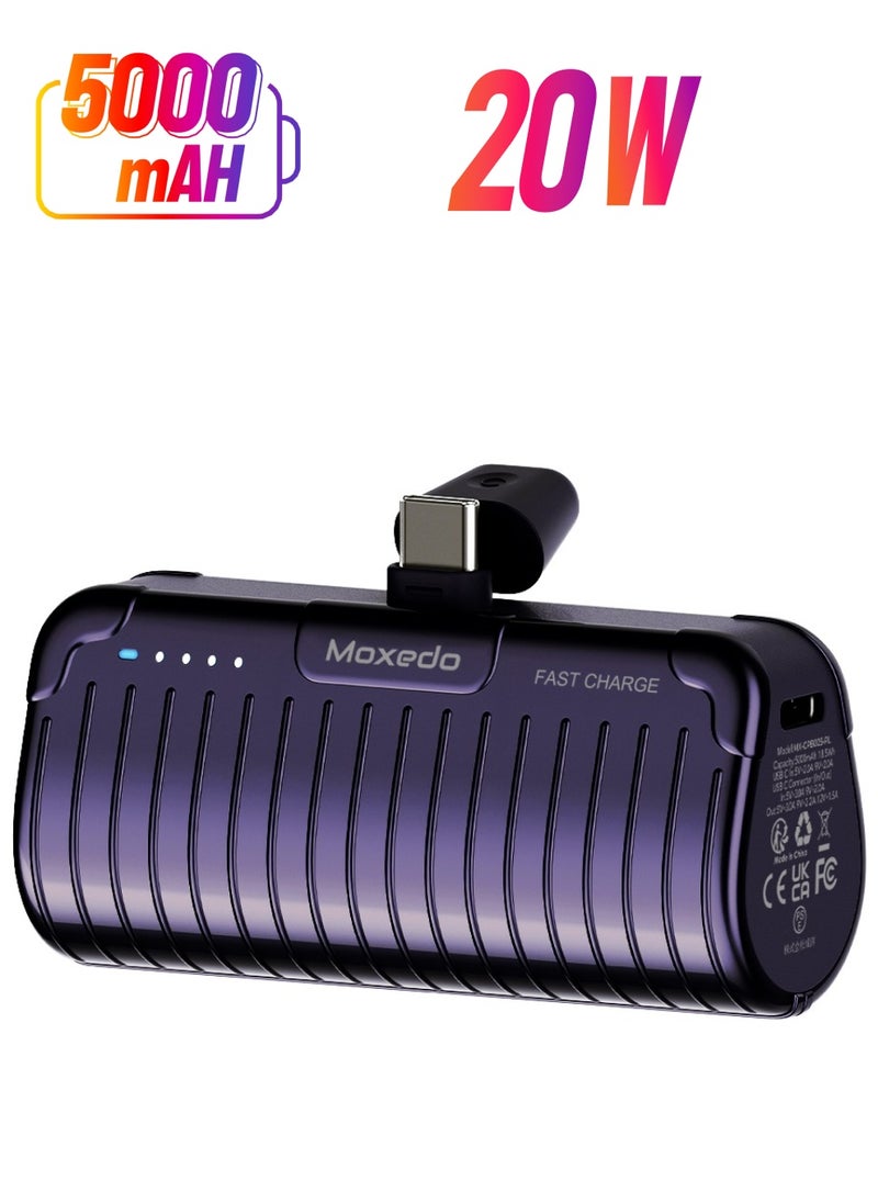 Moxedo Moxedo Capsule 5000 mAh Mini Power Bank 20W Portable Charger Built-in USB-C Connector with Kickstand Compatible for Samsung Galaxy S21 Ultra 5G S20 FE Note 20/10, iPad Pro 2018 and Mac Book (Purple)  - Image 1