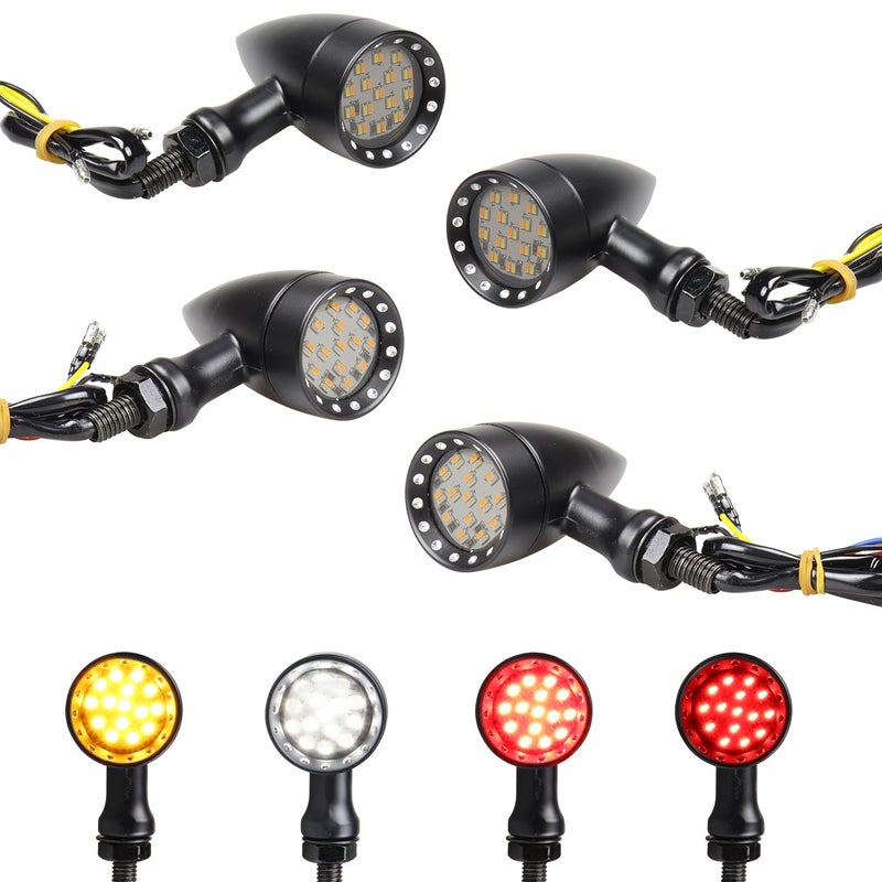 FACAILAHA Bullet Front Rear LED Turn Signal Lights Universal Motorcycle Brake Taillights WRelocation Kit 12V Running Light Compatible with Honda Dual Sport Harley Yamaha Suzuki Kawasaki Black
