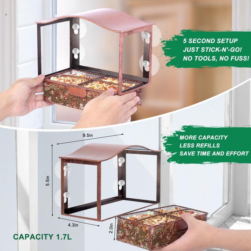 Lilyang Window Bird Feeder, Metal Bird Feeder Window with Wide View, Window Bird Feeders with Strong Suction Cups, Wild Bird Feeders for Bird Watching Presents - Image 4