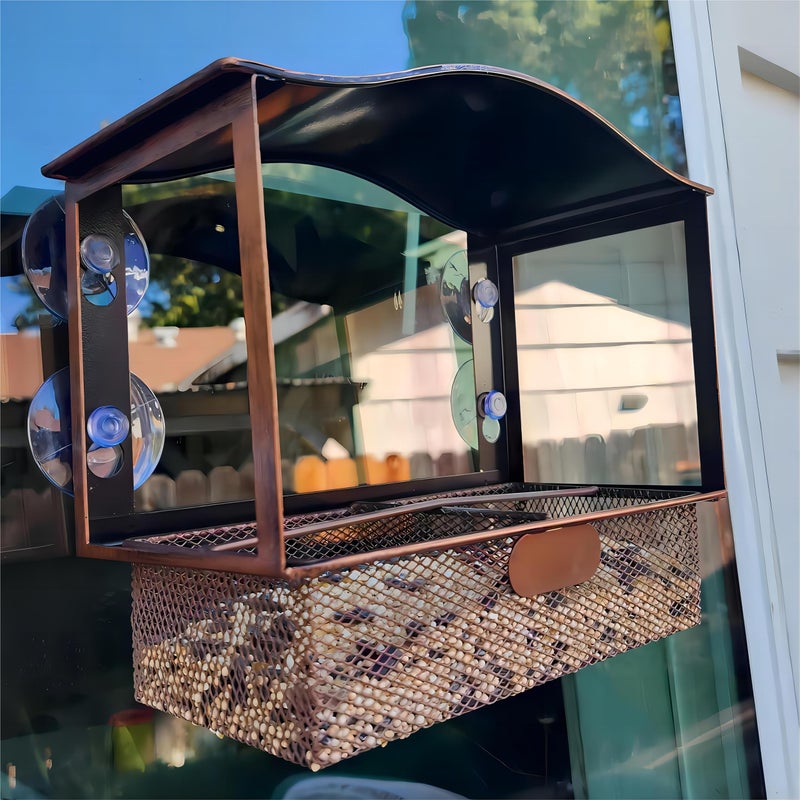 Lilyang Window Bird Feeder, Metal Bird Feeder Window with Wide View, Window Bird Feeders with Strong Suction Cups, Wild Bird Feeders for Bird Watching Presents - Image 1