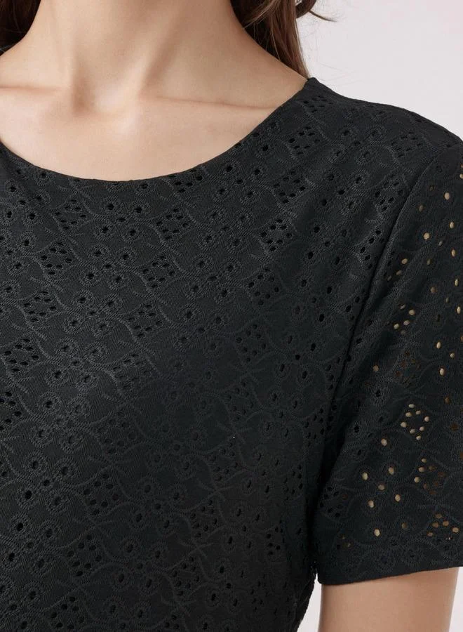 Splash FAV Schiffli A-line Midi Dress with Keyhole Back Closure