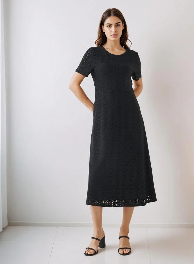 Splash FAV Schiffli A-line Midi Dress with Keyhole Back Closure