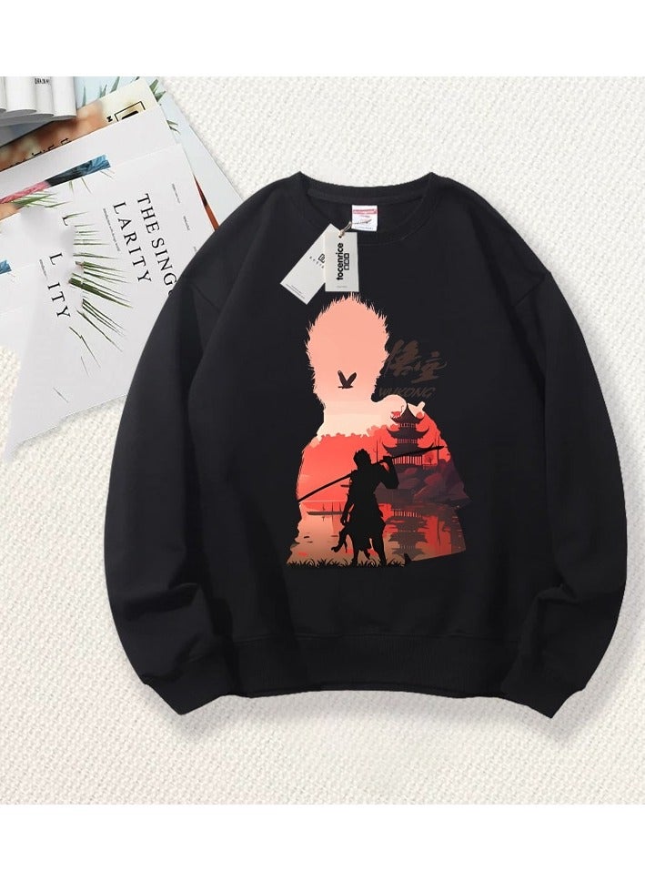 MQD Black Mythical Loose Round Neck Hoodie 