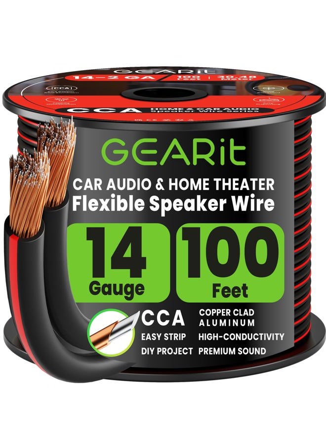 GearIT 14Awg Speaker Wire Pro Series 14 Awg Gauge Speaker Wire Cable Great Use For Home Theater Speakers And Car Speakers 100 Feet Black - Image 1