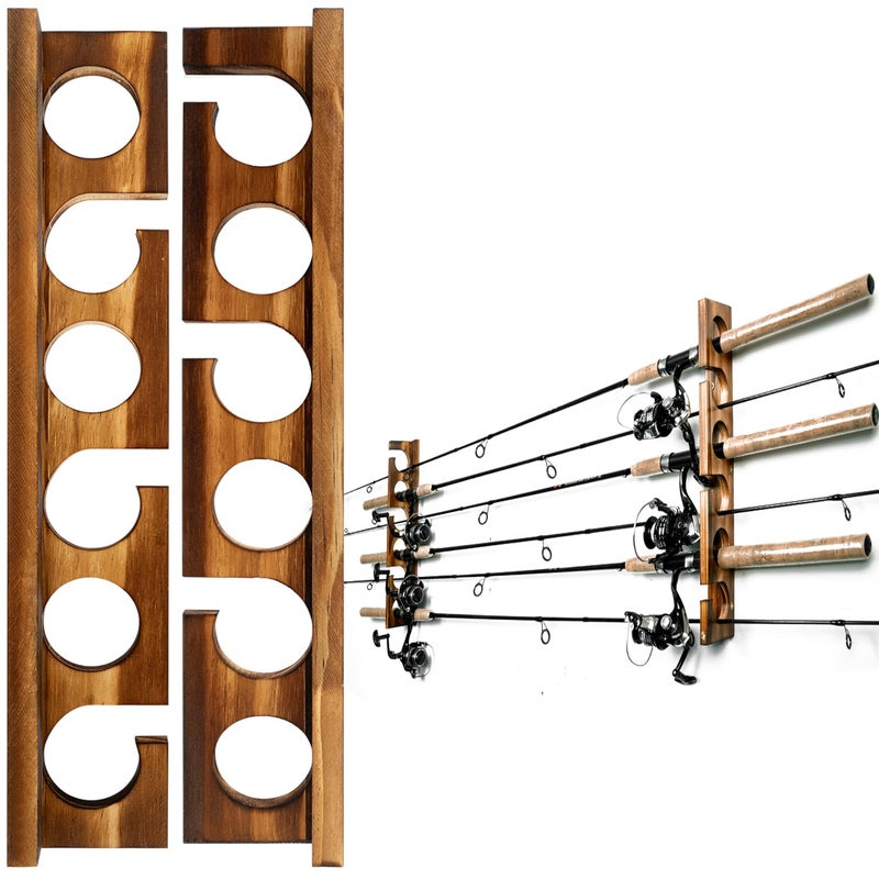 Ghosthorn Holds Up to 6 Rods Fishing Pole Rod Racks Wall or Ceiling Mounted Fishing Pole Rod Holders for Garage Storage Organizer Fishing Gear Equipment for Men Women - Image 1