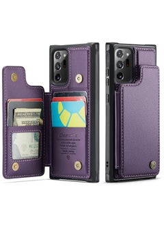 CaseMe Wallet Case for Samsung Galaxy Note 20 Ultra, Premium Handmade Durable PU Leather Slim Shockproof Case with [Double Magnetic Clasp] [Card Holder] [Kickstand] [RFID Blocking] (Purple)  - Image 2