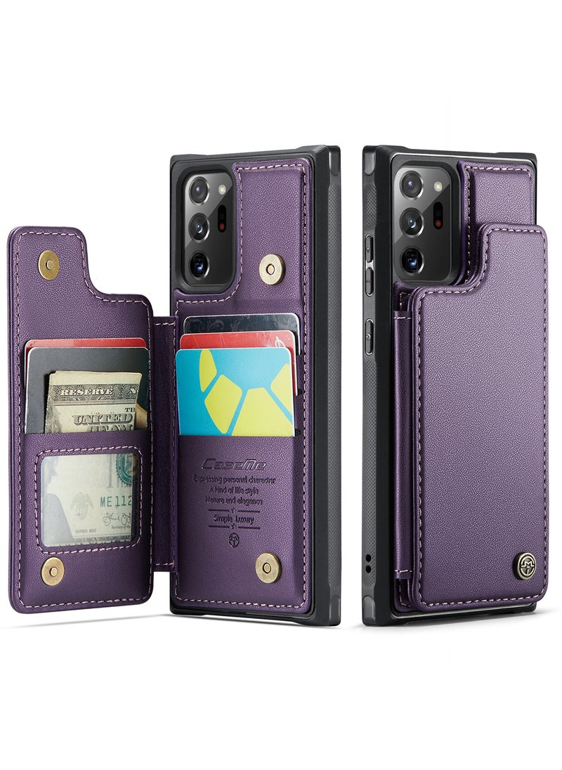 CaseMe Wallet Case for Samsung Galaxy Note 20 Ultra, Premium Handmade Durable PU Leather Slim Shockproof Case with [Double Magnetic Clasp] [Card Holder] [Kickstand] [RFID Blocking] (Purple)  - Image 2