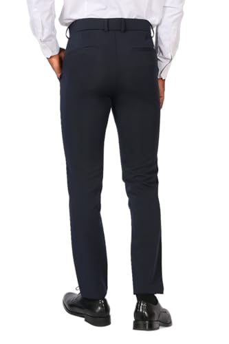Plaid&Plain Men's Stretch Dress Pants Slim Fit Skinny Suit Pants 7101 Blue 34W30L - Image 4