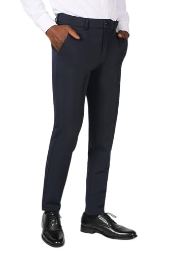 Plaid&Plain Men's Stretch Dress Pants Slim Fit Skinny Suit Pants 7101 Blue 34W30L - Image 5