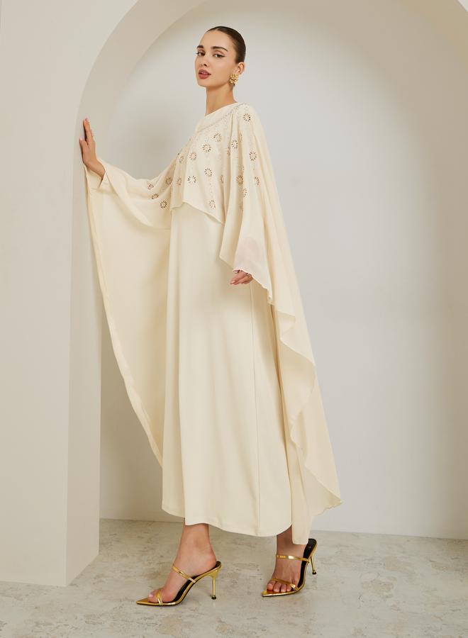 Styli Cream Embellished Cape Sleeve Kaftan Maxi Dress - Image 4