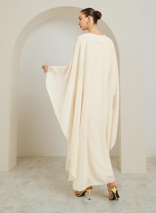 Styli Cream Embellished Cape Sleeve Kaftan Maxi Dress - Image 5