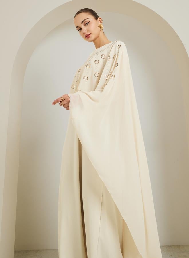 Styli Cream Embellished Cape Sleeve Kaftan Maxi Dress - Image 3