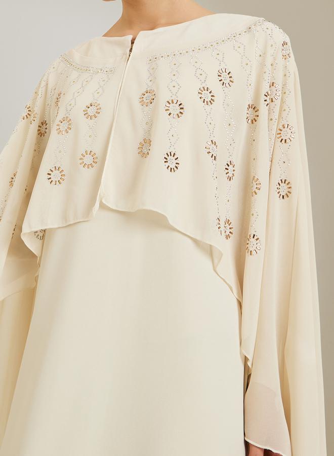 Styli Cream Embellished Cape Sleeve Kaftan Maxi Dress - Image 2