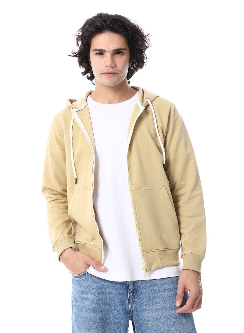 Andora Zipper Closure Hooded Fleeced Sweatshirt_Beige - Image 1