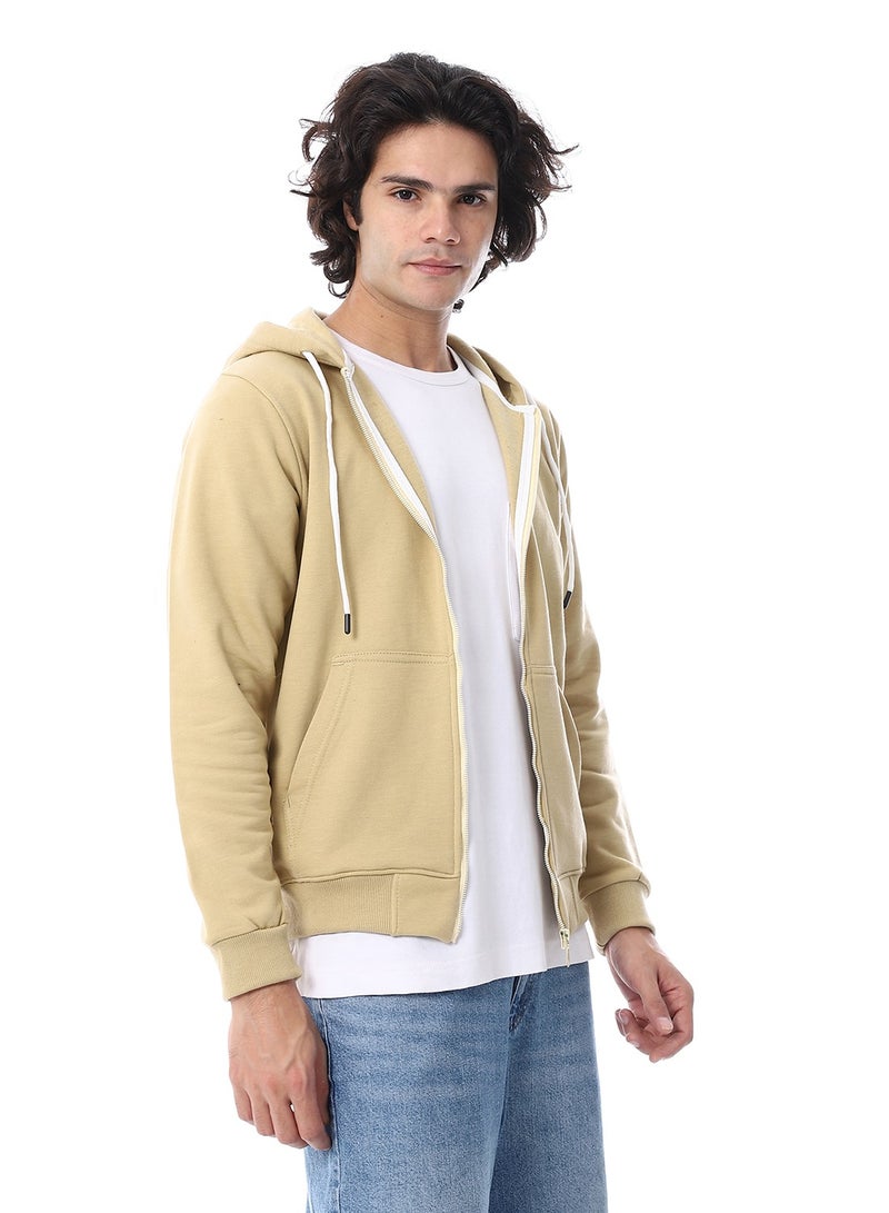 Andora Zipper Closure Hooded Fleeced Sweatshirt_Beige - Image 2