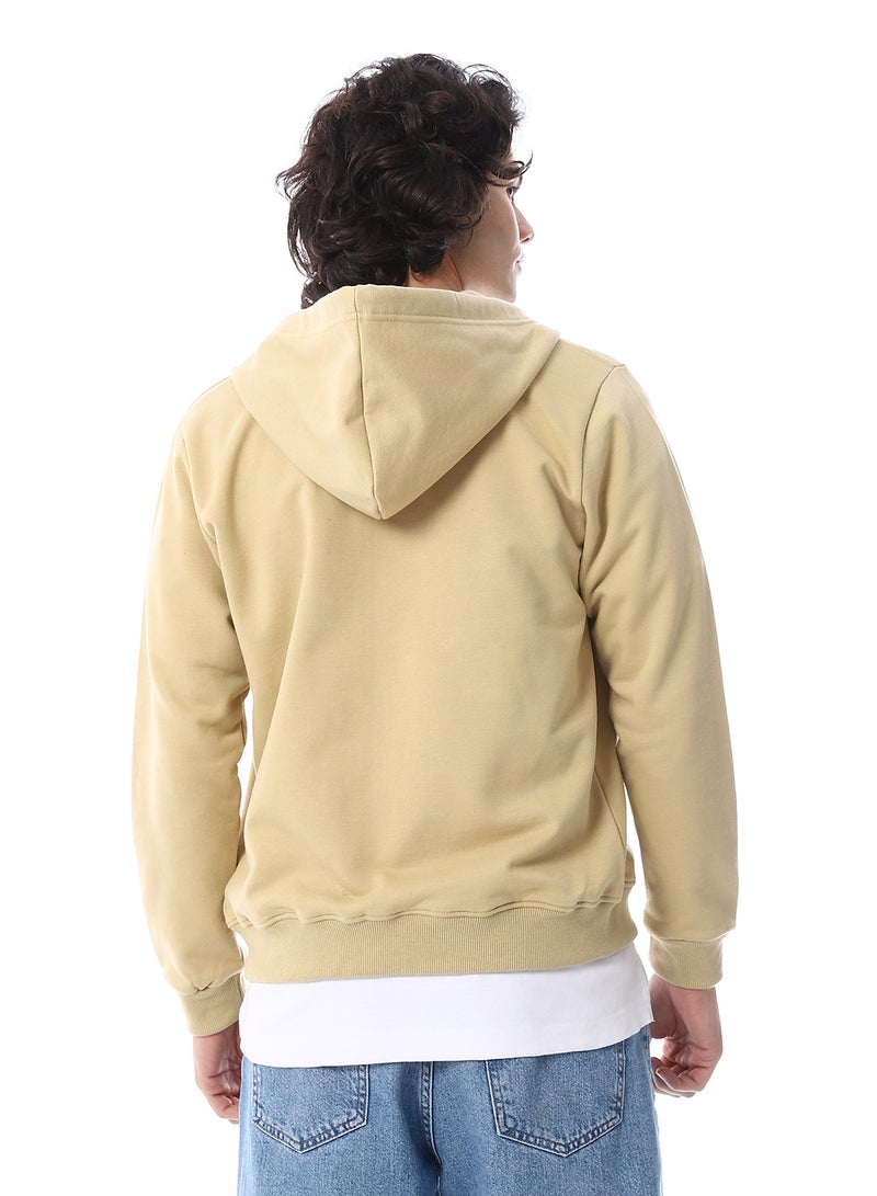 Andora Zipper Closure Hooded Fleeced Sweatshirt_Beige - Image 3