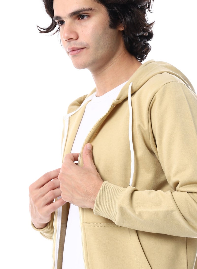 Andora Zipper Closure Hooded Fleeced Sweatshirt_Beige - Image 4