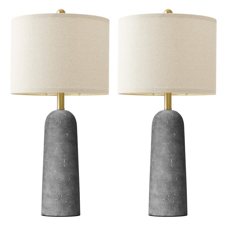 BOBOMOMO 27.25" Modern Table Lamp Set of 2, Gray Resin Lamp with Natural Stone Look, Lamps for Living Room with Linen Shades, Nightstand Lamp for Bedroom, Living Room, Entryway - Image 1