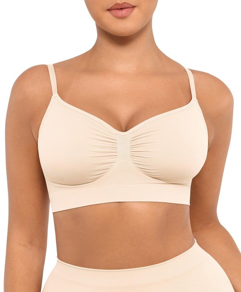 FeelinGirl Push Up Bras for Women Seamless Smooth Brassiere Wire Free Plus Size Bralettes Beige XX-Large - Image 1