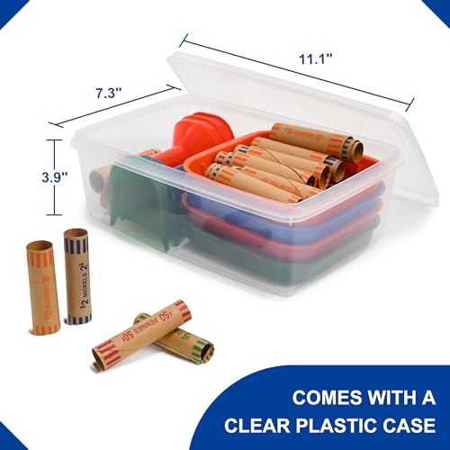 ESSENTIAL Coin Sorter Trays & Coin Counter Tubes, Coin Roller Crimping Tool with 60 Pcs Assorted Preformed Coin Wrapper Rolls - Image 2